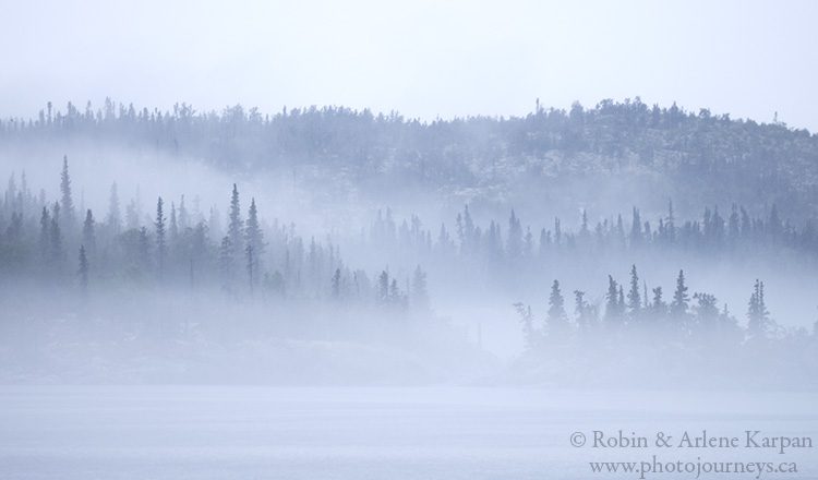 Fog on the north shore of Lake Athabasca, northern Saskatchewan.