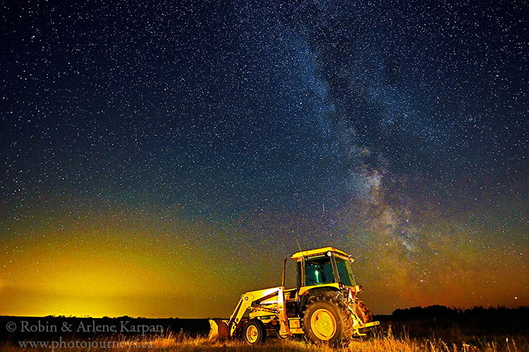 Tractor at night, Saskatchewan