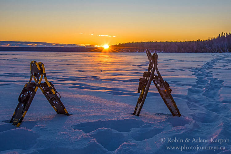 Snowshoes on Waskesiu Lake, Prince Albert National Park, Saskatchewan.