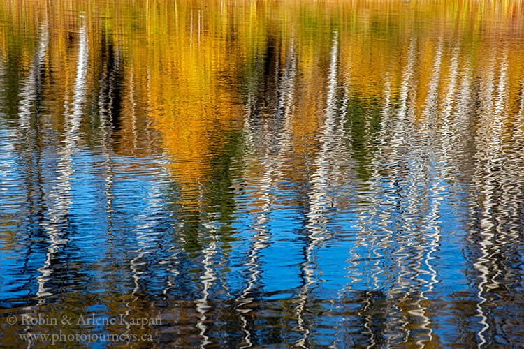 Reflection of fall colours, Anglin Lake, Saskatchewan.