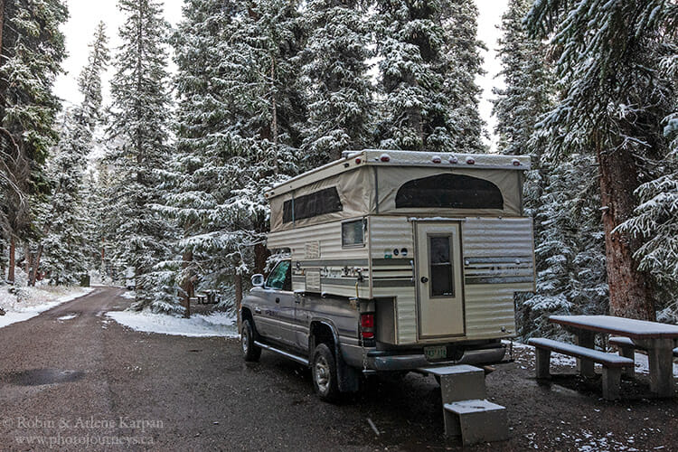 Pop-up truck camper in Rocky Mountains: Photojourneys.ca