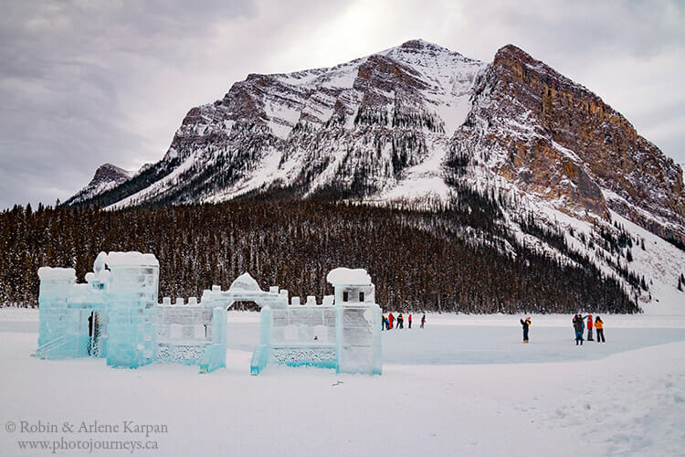 Ice castle and skating rink on Lake Louise, Banff National Park, Alberta