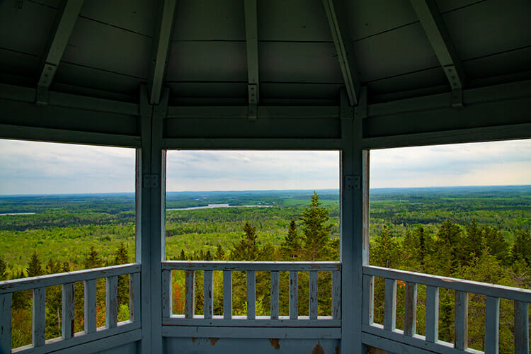 Fire tower on Hiking trail, Aiguebelle Park, Quebec