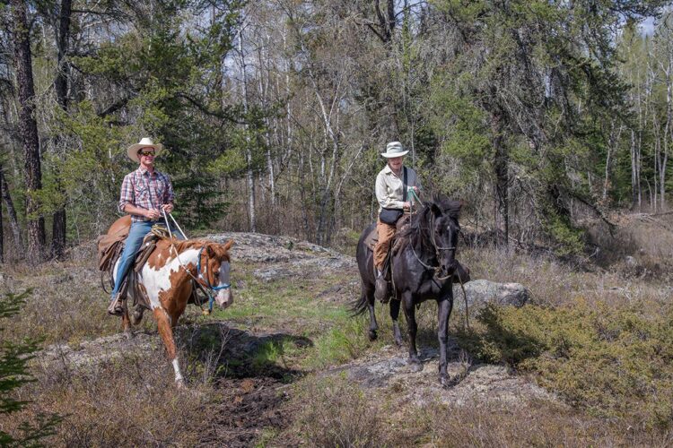 Devin Imrie and Arlene on the UFO trail ride, Falcon Beach Ranch, Manitoba