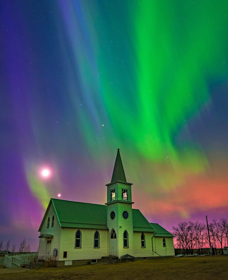 Northern Lights, Pleasant Point Church, Saskatchewan