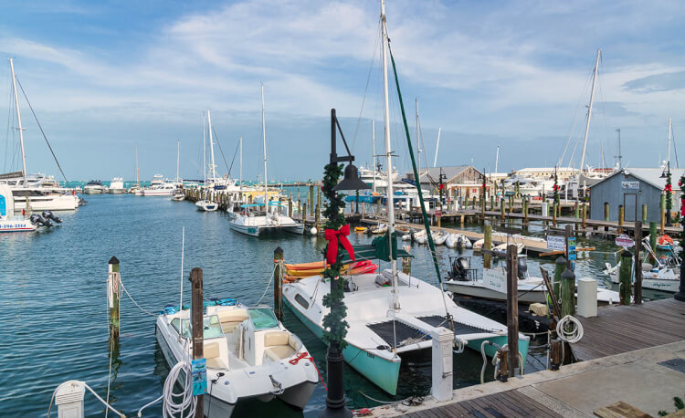 The waterfront and harbour in Key West, FL