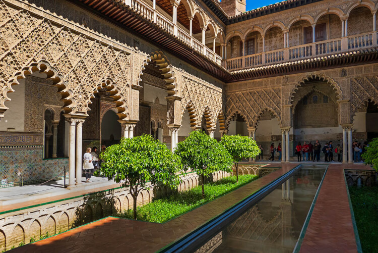 Alcazar courtyard, Seville, Spain.