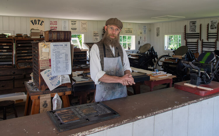 Print shop, King's Landing, New Brunswick.