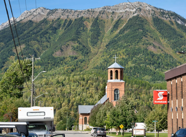 Fernie, BC with a backdrop of Rocky Mountains