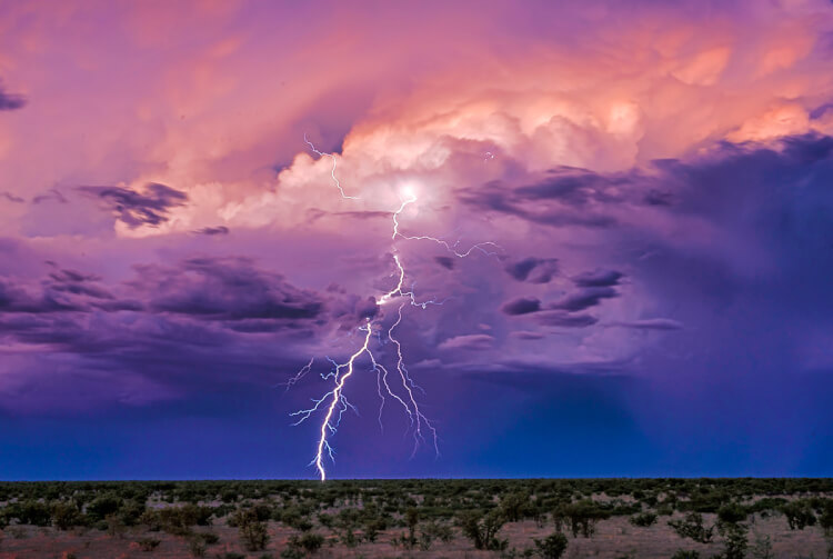 Lightning over Namibian desert.