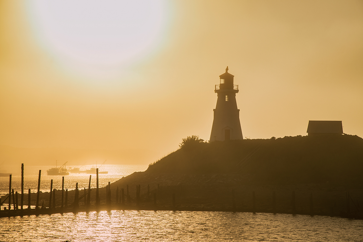 Mulholland Point Lighthouse at sunset, Campobello Island, New Brunswick.