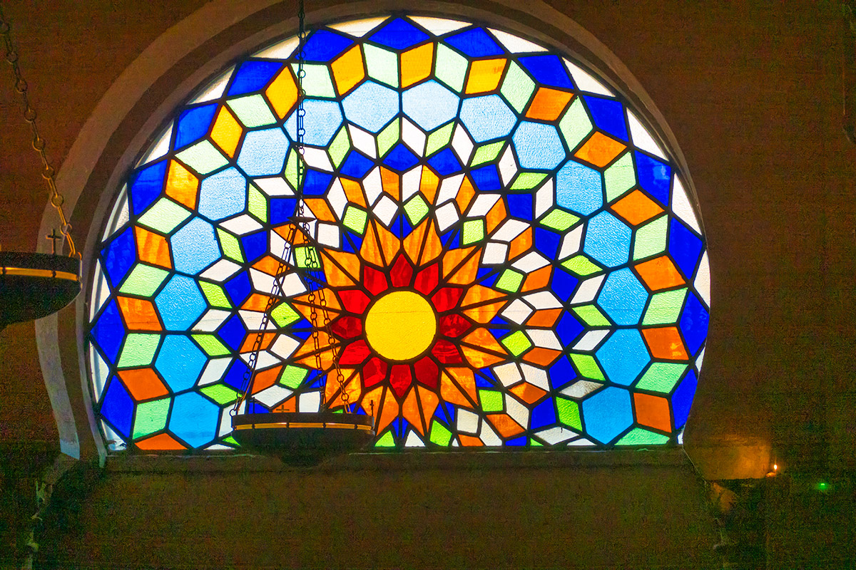 Stained glass window, Great Mosque of Cordoba, Spain.