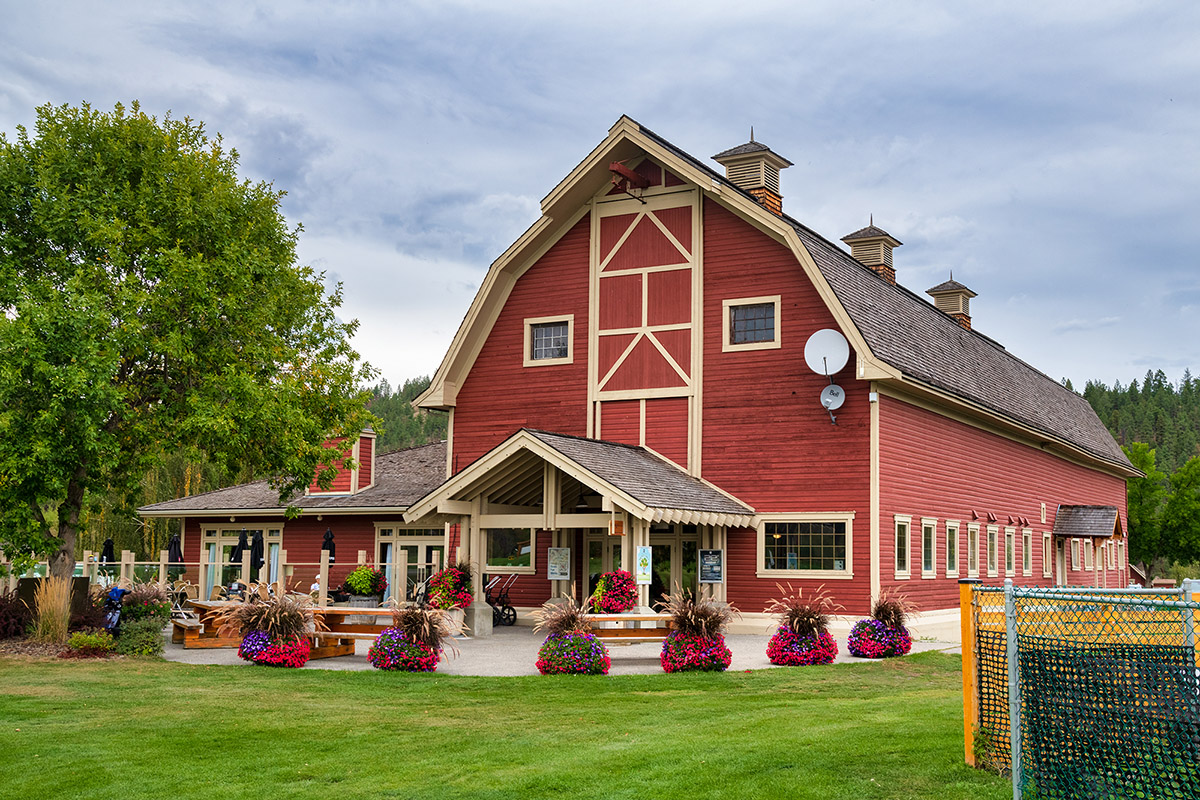 Former barn at St. Eugene Resort now used as golf shop, Cranbrook, BC