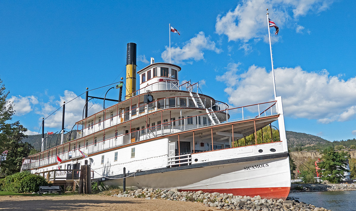 SS Sicamous paddlewheeler on the beach in Penticton.