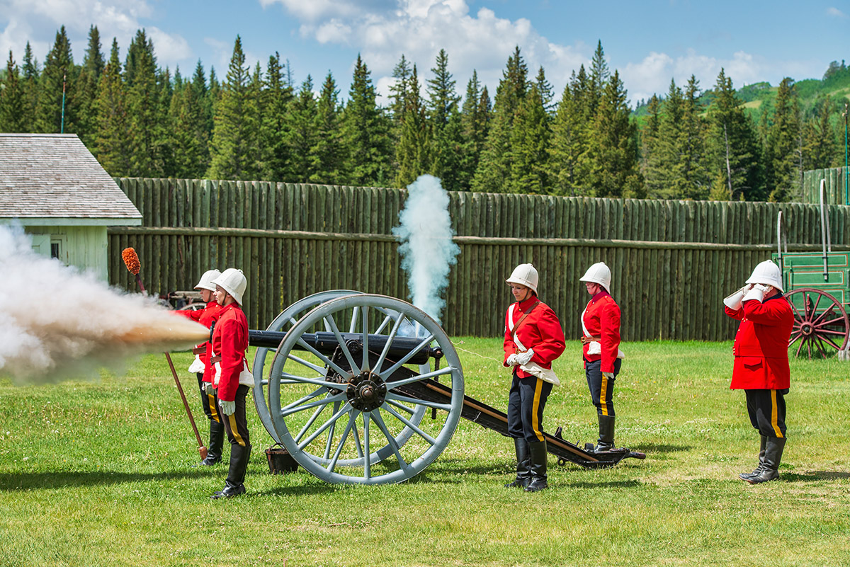 Firing cannon, Fort Walsh, SK