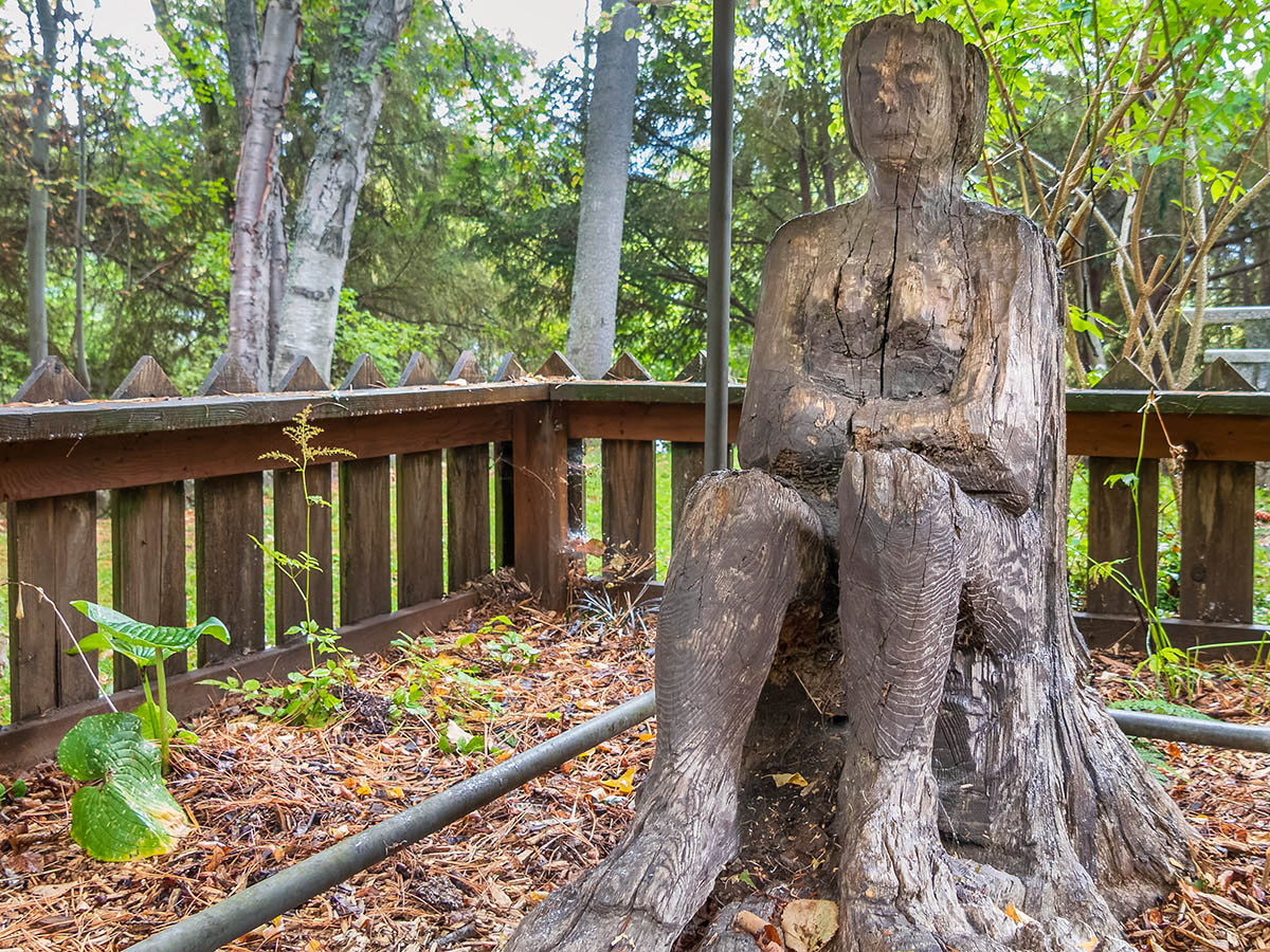 "Stump Woman" sculpture, Zuckerberg Island, 