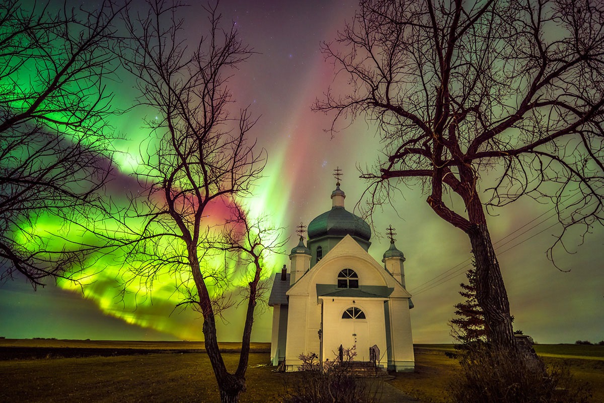 Church, Smuts, Saskatchewan and northern lights.