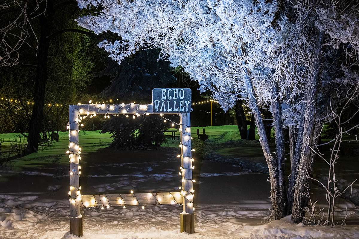 Skating rink lights, Echo Valley Provincial Park, Saskatchewan