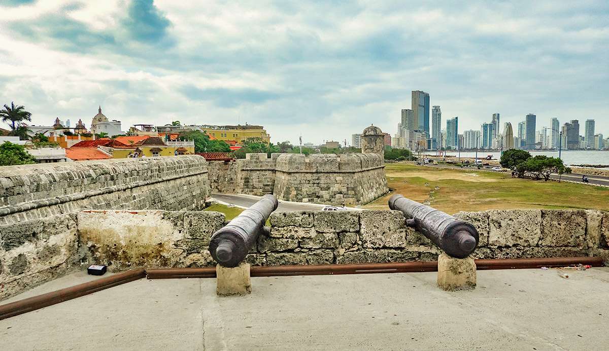 Cannons on city walls, Cartagena